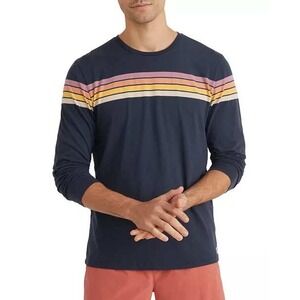 Marine Layer Mens XL Navy Blue Retro Chest Stripe Long Sleeve Crew Neck Shirt